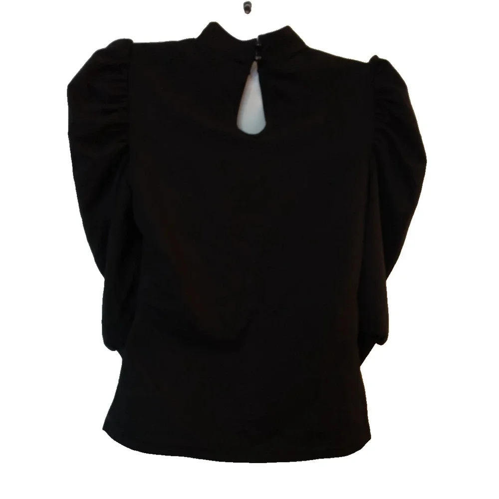 Shein Women’s Black Long Sleeve Puff Shoulder High Neck Top Size M W004 - Picture 2 of 5